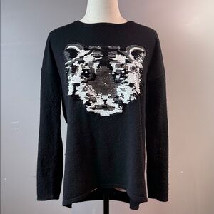 Black Cashmere Sequin Tiger Sweater – Size L 🐯